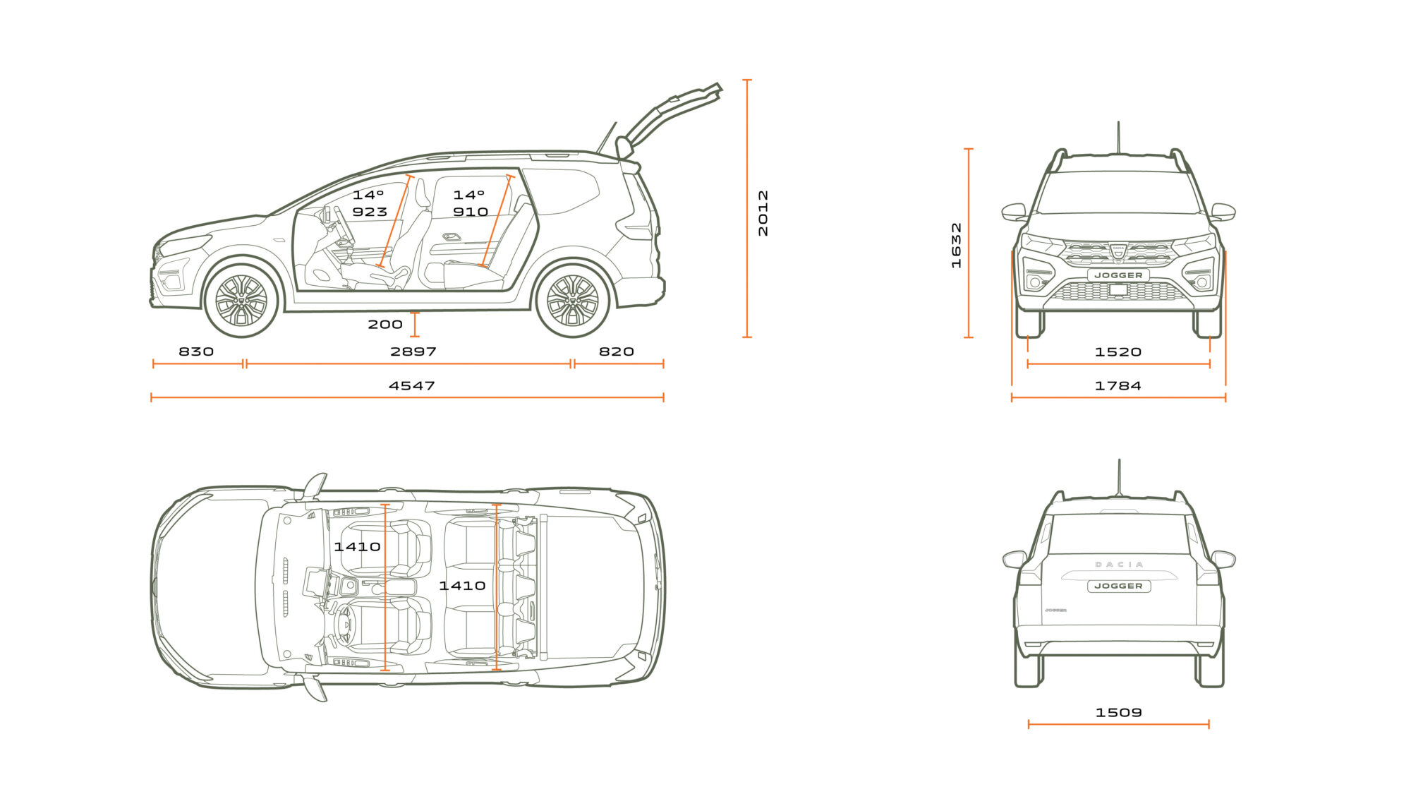 2021 - Dacia Jogger -Dimensions 5 -seaters