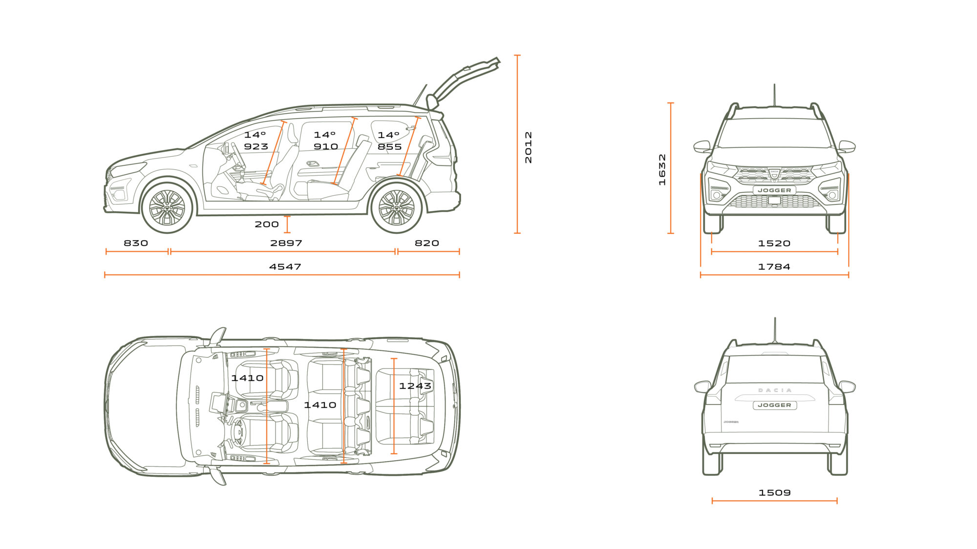 2021 - Dacia Jogger -Dimensions 7-seaters